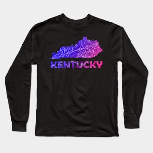 Colorful mandala art map of Kentucky with text in blue and violet Long Sleeve T-Shirt